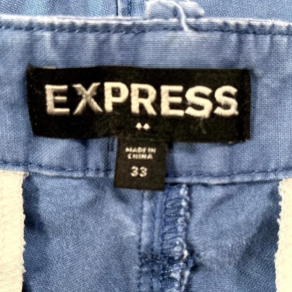 Express Chino Shorts Mens 33‎ Blue Cotton Flat Front Streetwear Casual Outdoor